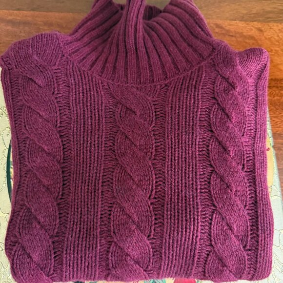 VonBraun,Made in Italy, Burgundy Cable Turtlenk-Thick 100% Cashmere Sweater, LG - Picture 2 of 10